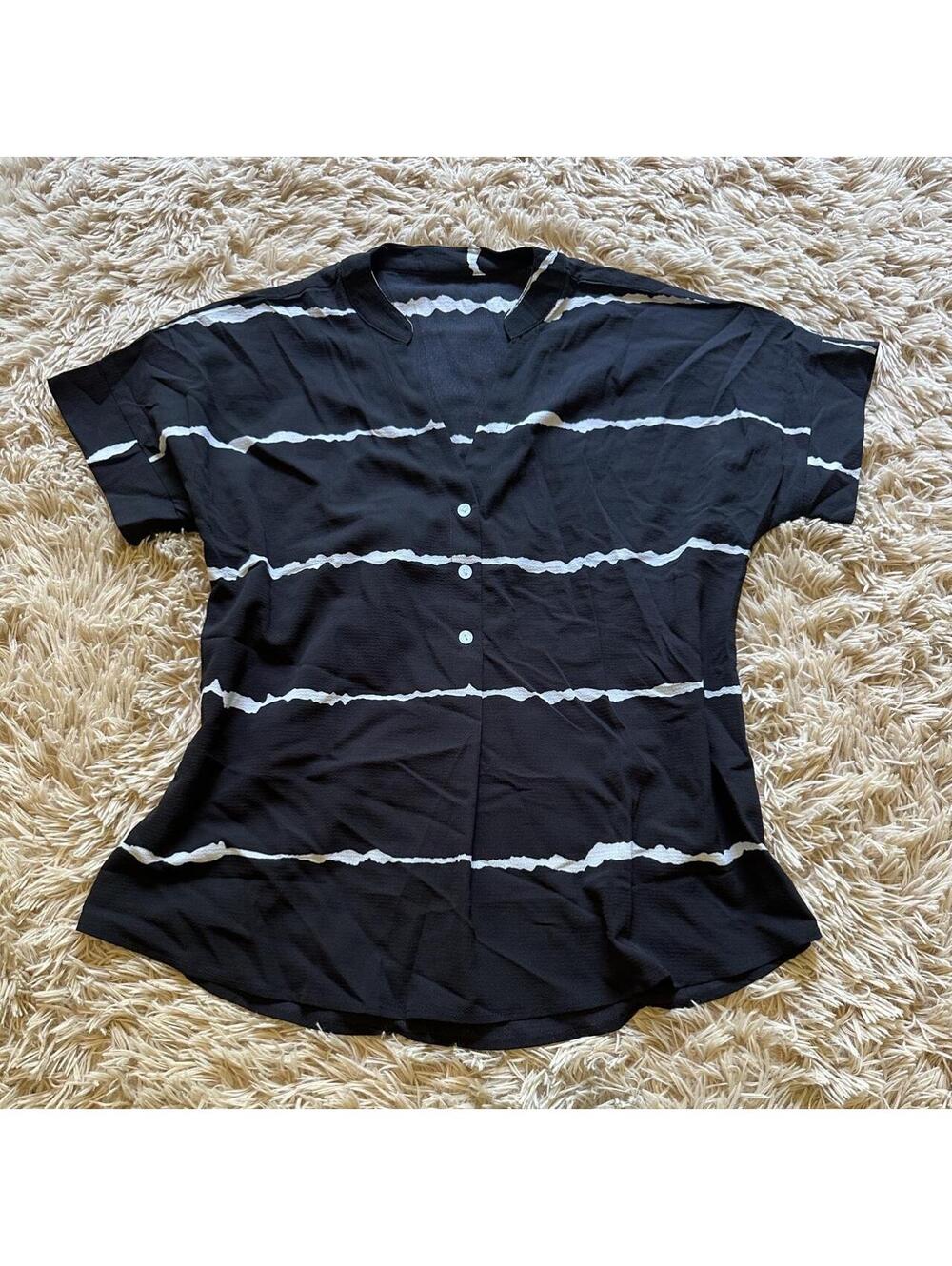 Black and White Striped Button-Up Shirt Size S